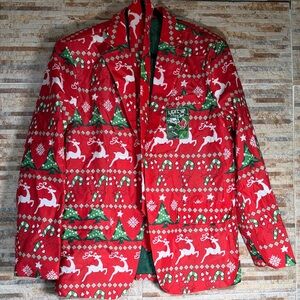 Christmas Red Suit with Green and White Patterns